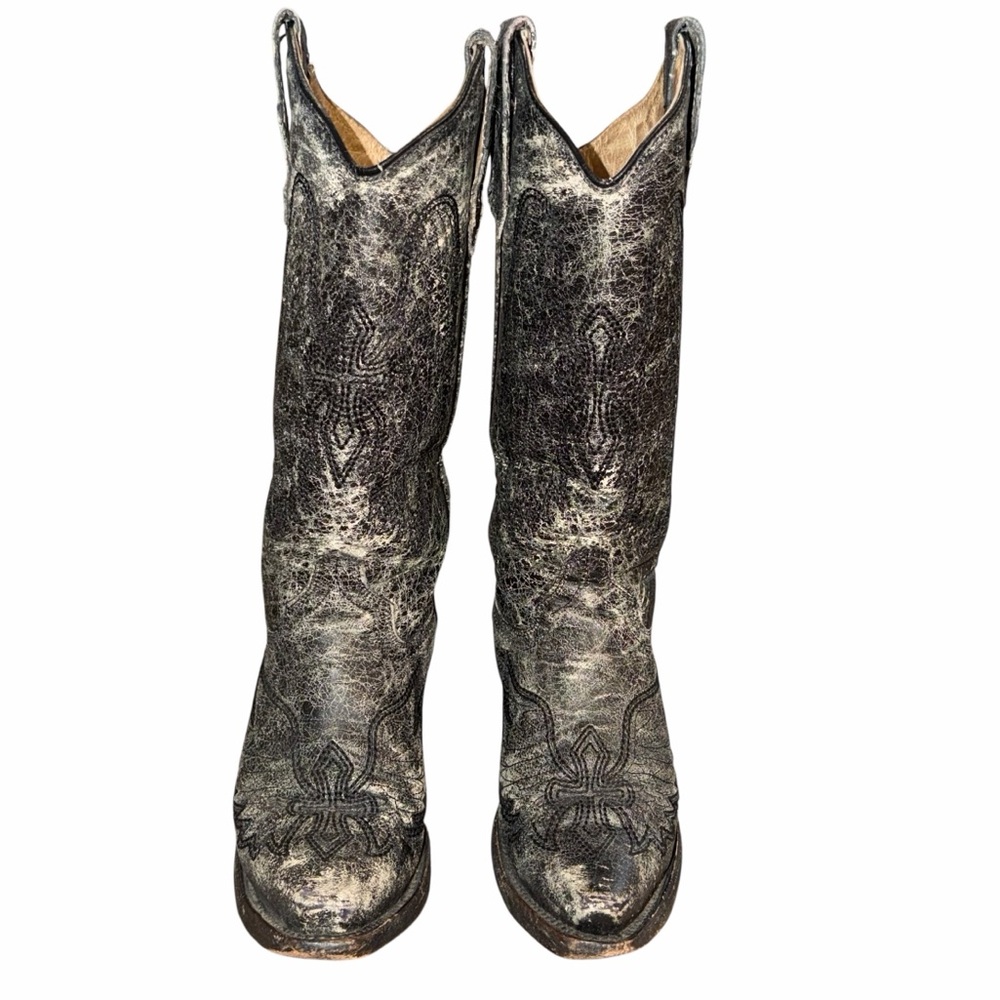 Circle G Black Leather Distressed Wing & Cross Western Cowgirl Boots - Size 6.5 - Picture 5 of 13